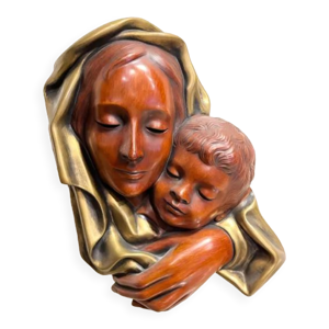 Sculpture Vierge à l'enfant - bois