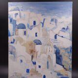 The Greek village - Pastel blue and ochre tones - Signed dated