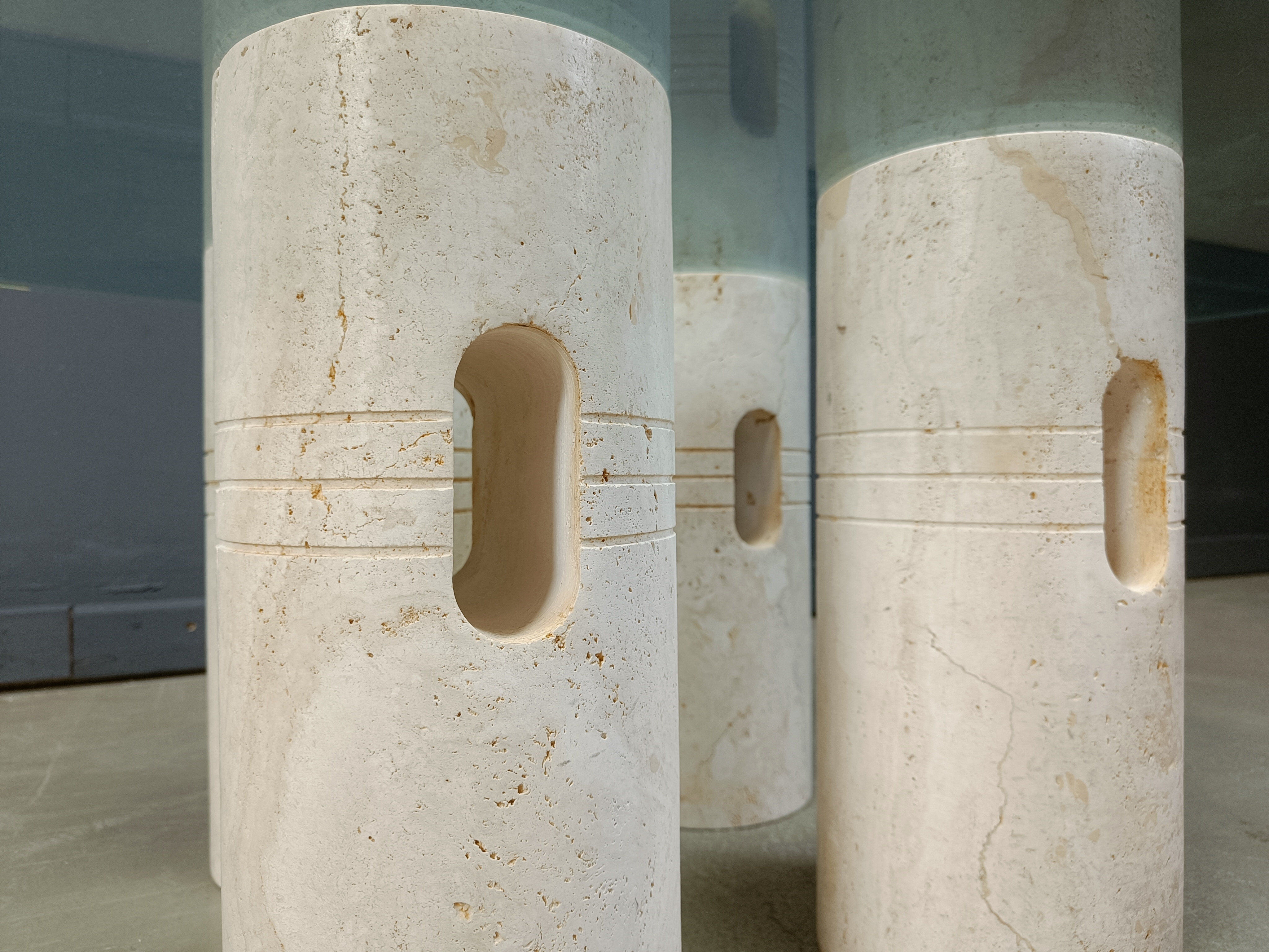 Vintage travertine and glass coffee table, 1970s