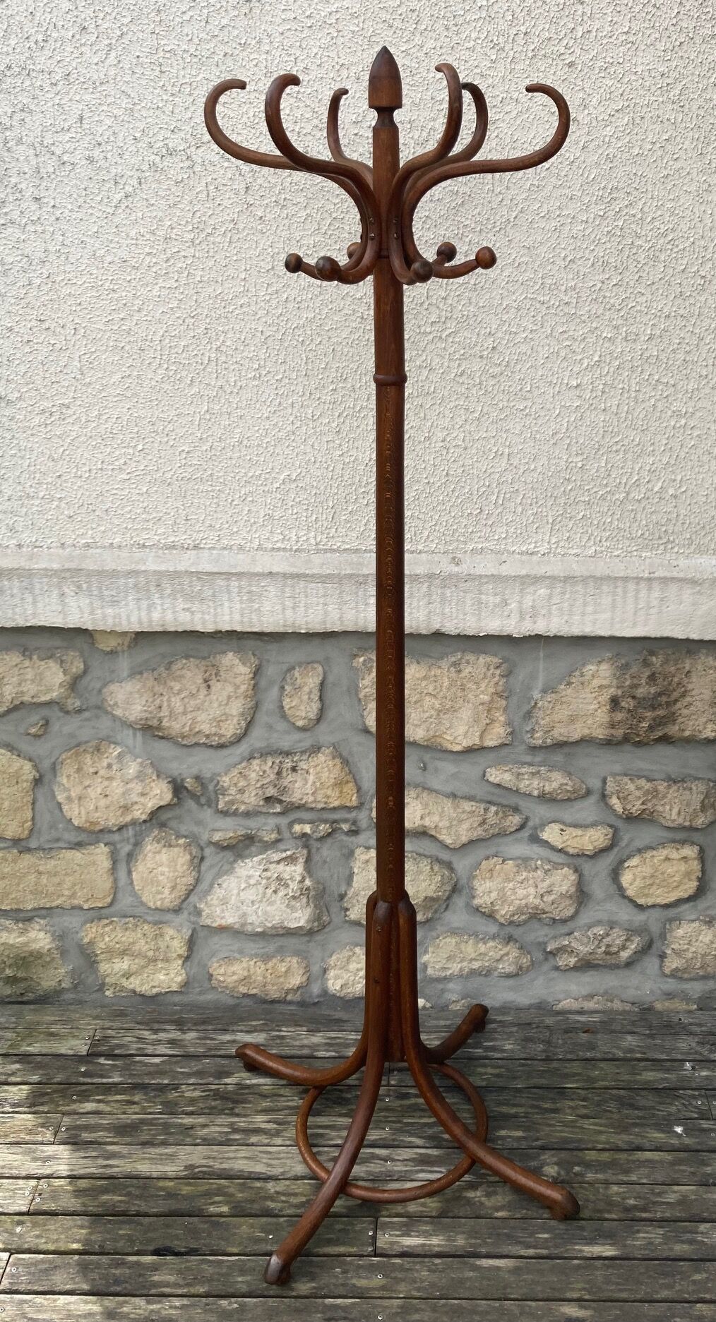 Old curved wood parrot coat rack
