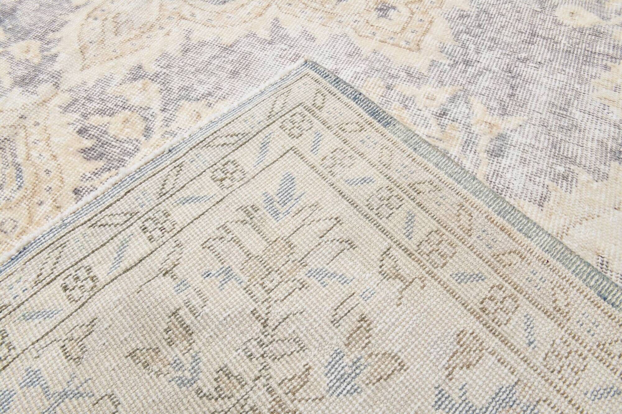 Vintage Light Blue & Cream Turkish Rug, Oriental Pattern Bedroom Carpet