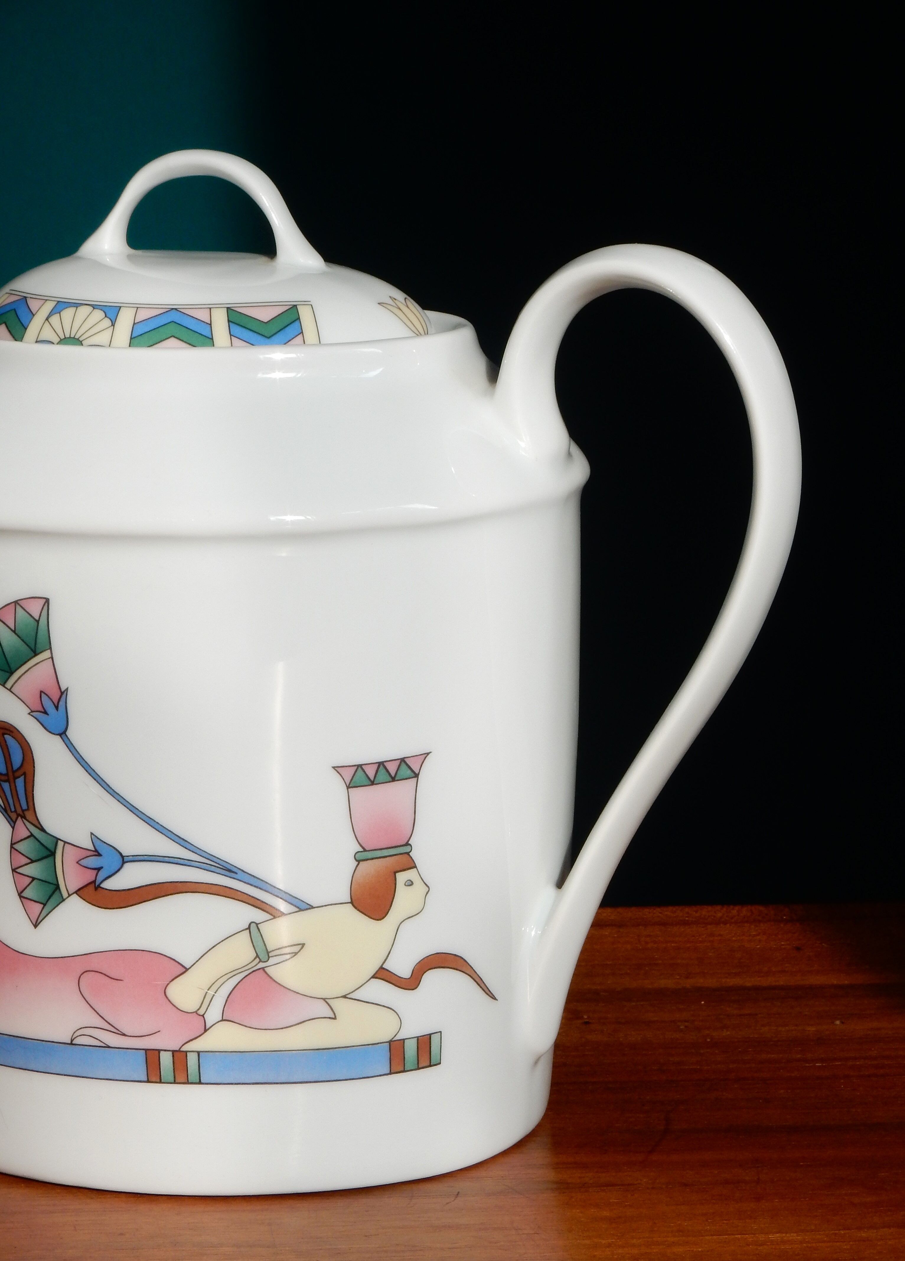 Limoges coffee maker inspired by ancient Egypt in the style of the 80s