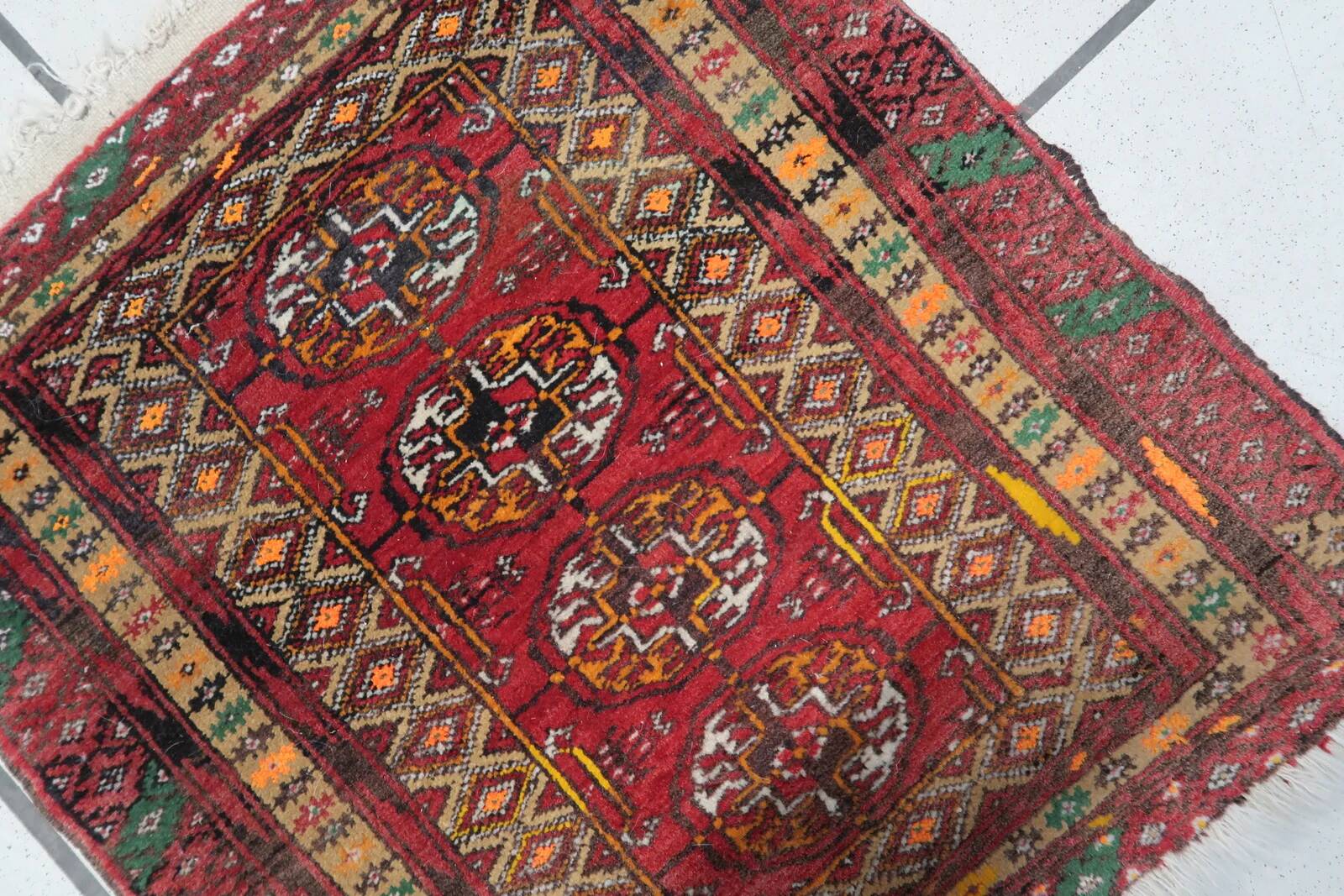 Handmade vintage Afghan Ersari mat 46cm x 50cm 1960s