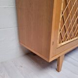 Armoire commode bois et rotin 1960