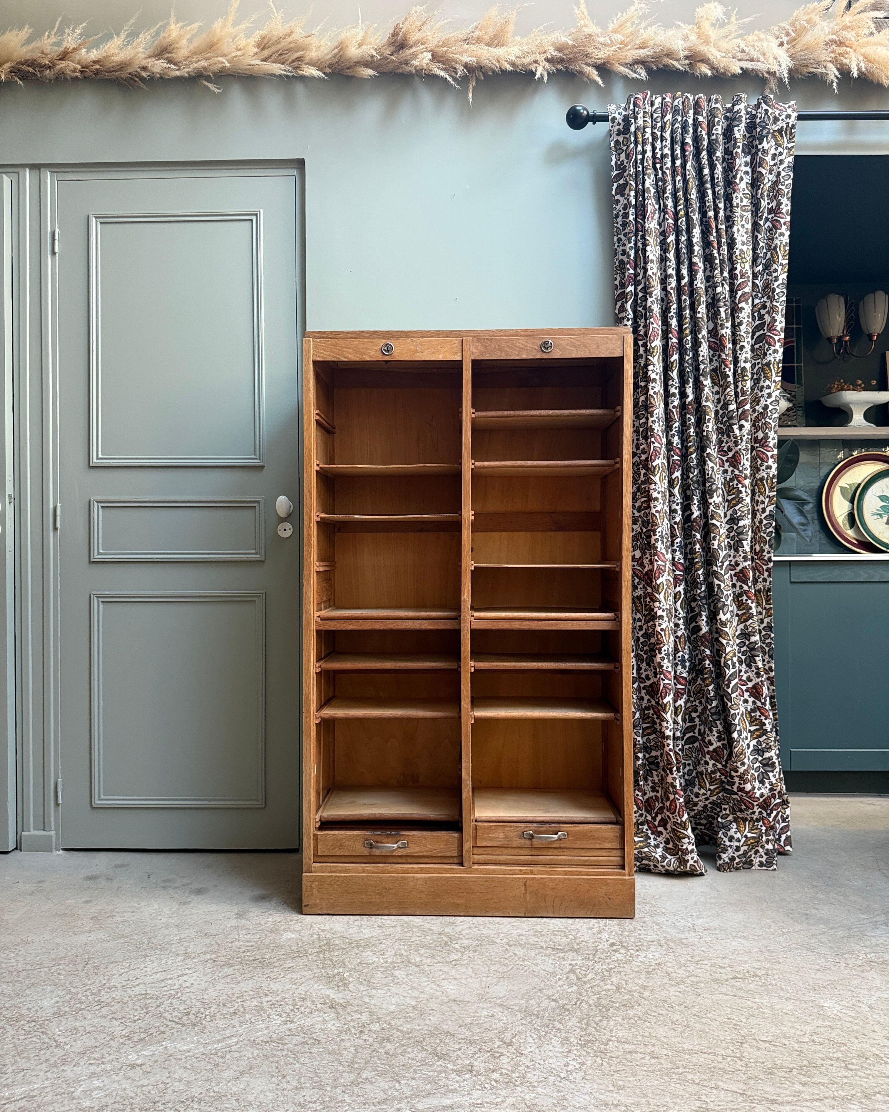 Oak filing cabinet with curtains (renovated)