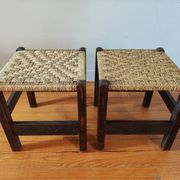 Pair of handcrafted stools from Friuli in carved wood, Italy, circa 1960.