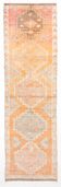 Tapis runner vintage anatolien, tons terre cuite, orange doux et gris clair