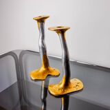 Pair of Brutalist Candlesticks by David Marshall, Bronze and Aluminum, Esp