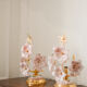 Vintage Murano table lamps, pink blown glass and gold details, pair.