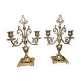 Pair of candle holders in gilded bronze nineteenth century