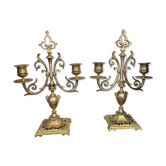 Pair of candle holders in gilded bronze nineteenth century