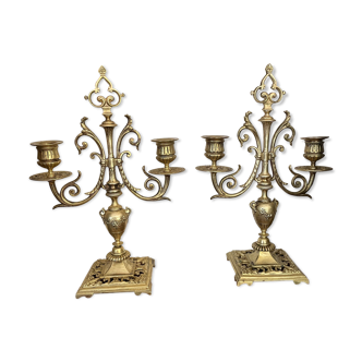 Pair of candle holders in gilded bronze nineteenth century