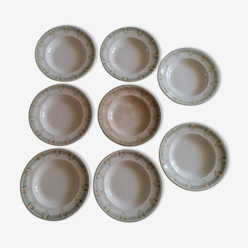 Lot of 8 hollow plates in Longwy earthenware
