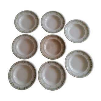 Lot of 8 hollow plates in Longwy earthenware