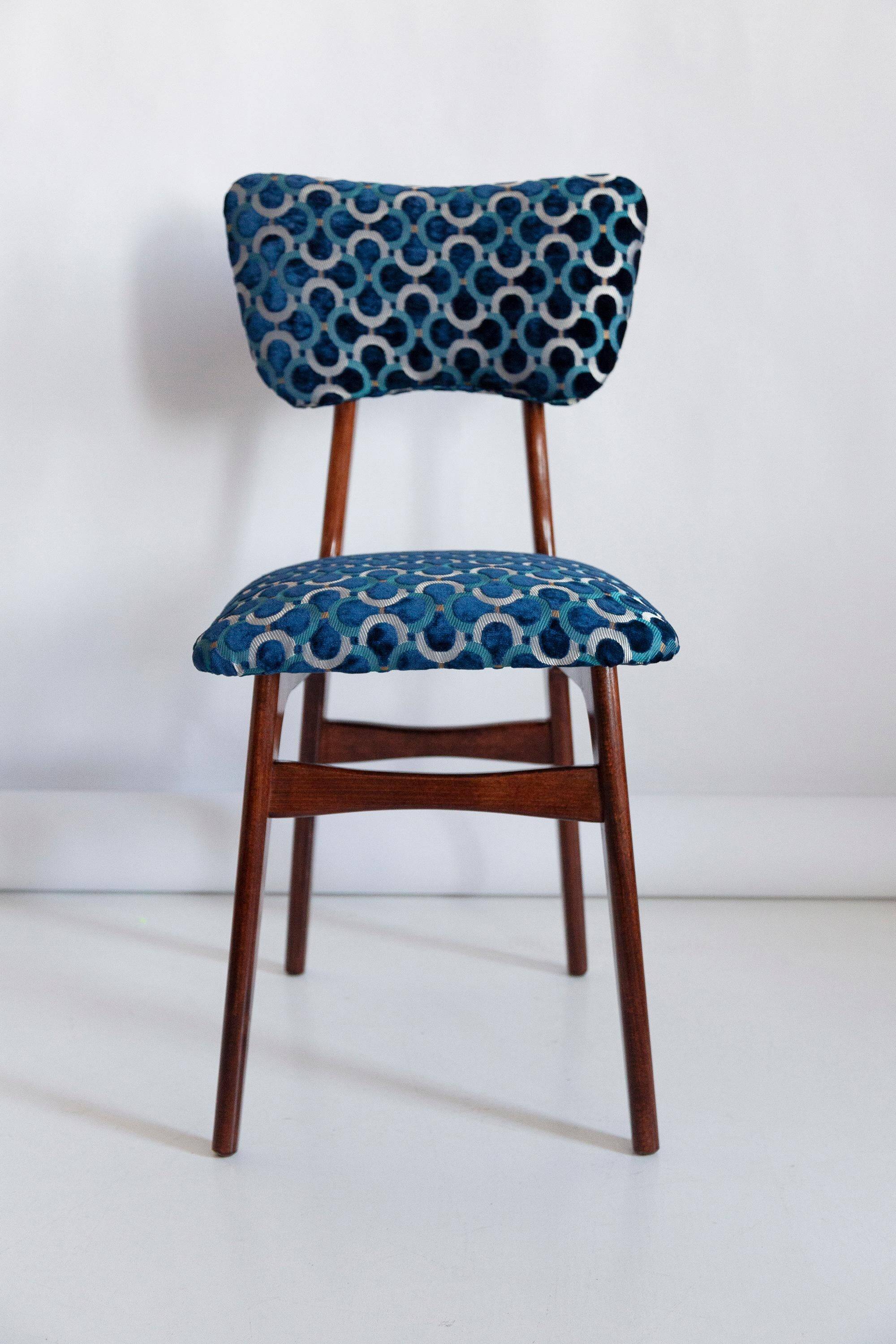 Chaise Butterfly Mid-Century en Velours Scarabeo Bleu et Bois Foncé, Europe, 1960