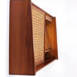 Arne Wahl Iversen Wall Mirror & Shelf Cabinet, Teak & Cane for Brenderup Denmark