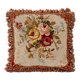 French Style Aubusson Floral Tapestry Cushion, Rose Bouquet & Tassel Fringe