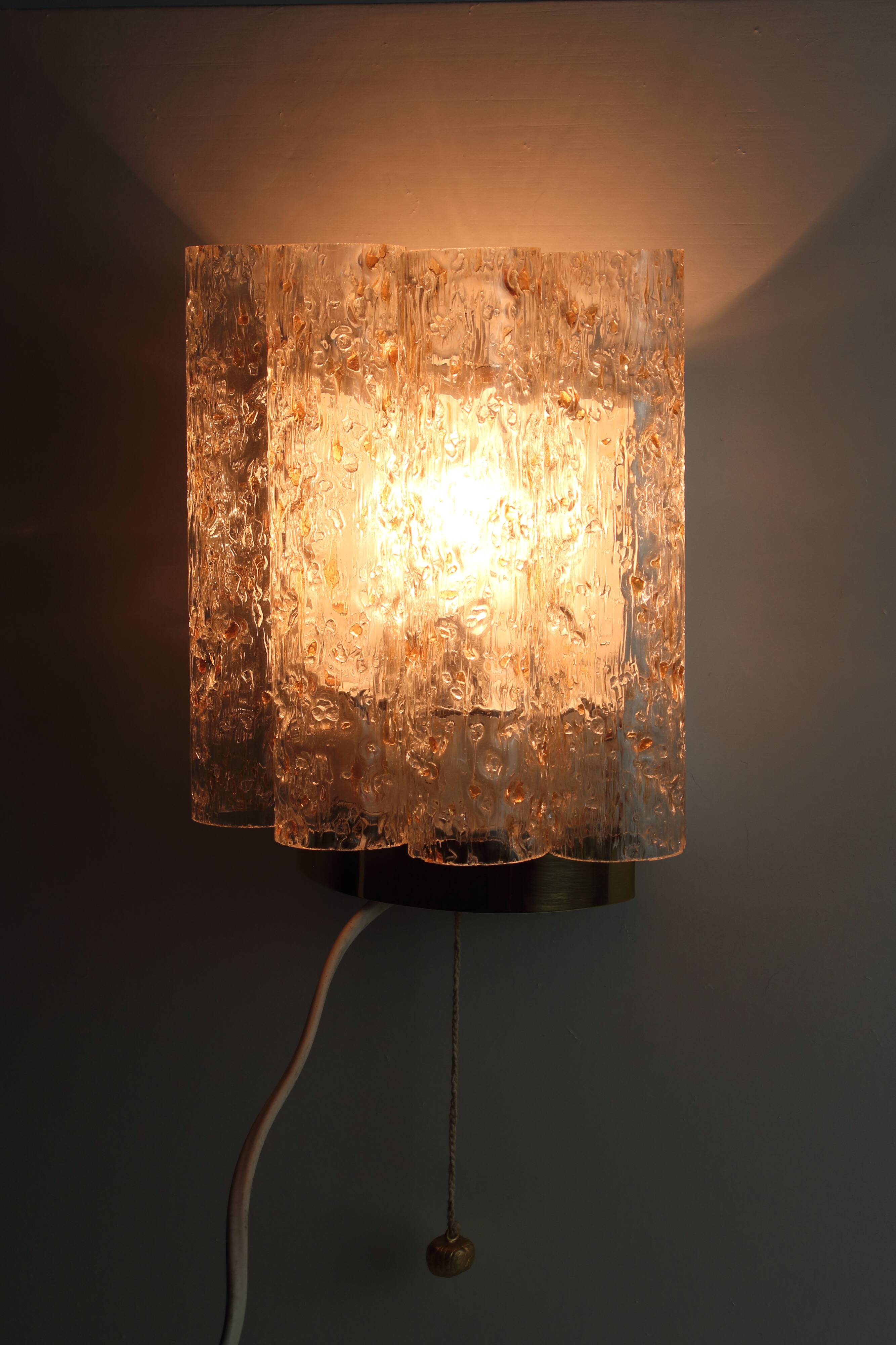 Gold metal and Murano glass wall light by DORIA, 1970s.