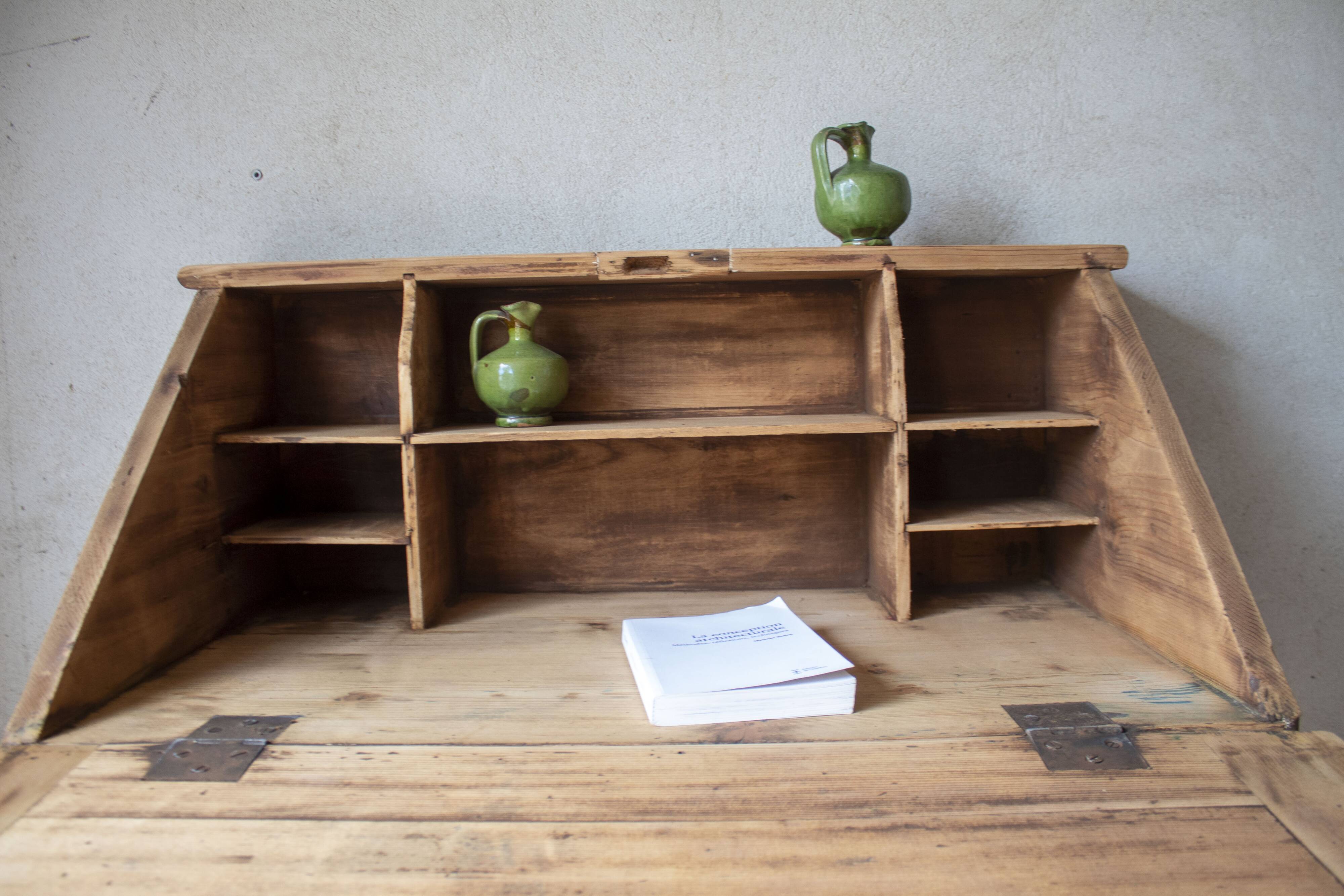 Secrétaire bureau vintage ancien bois massif
