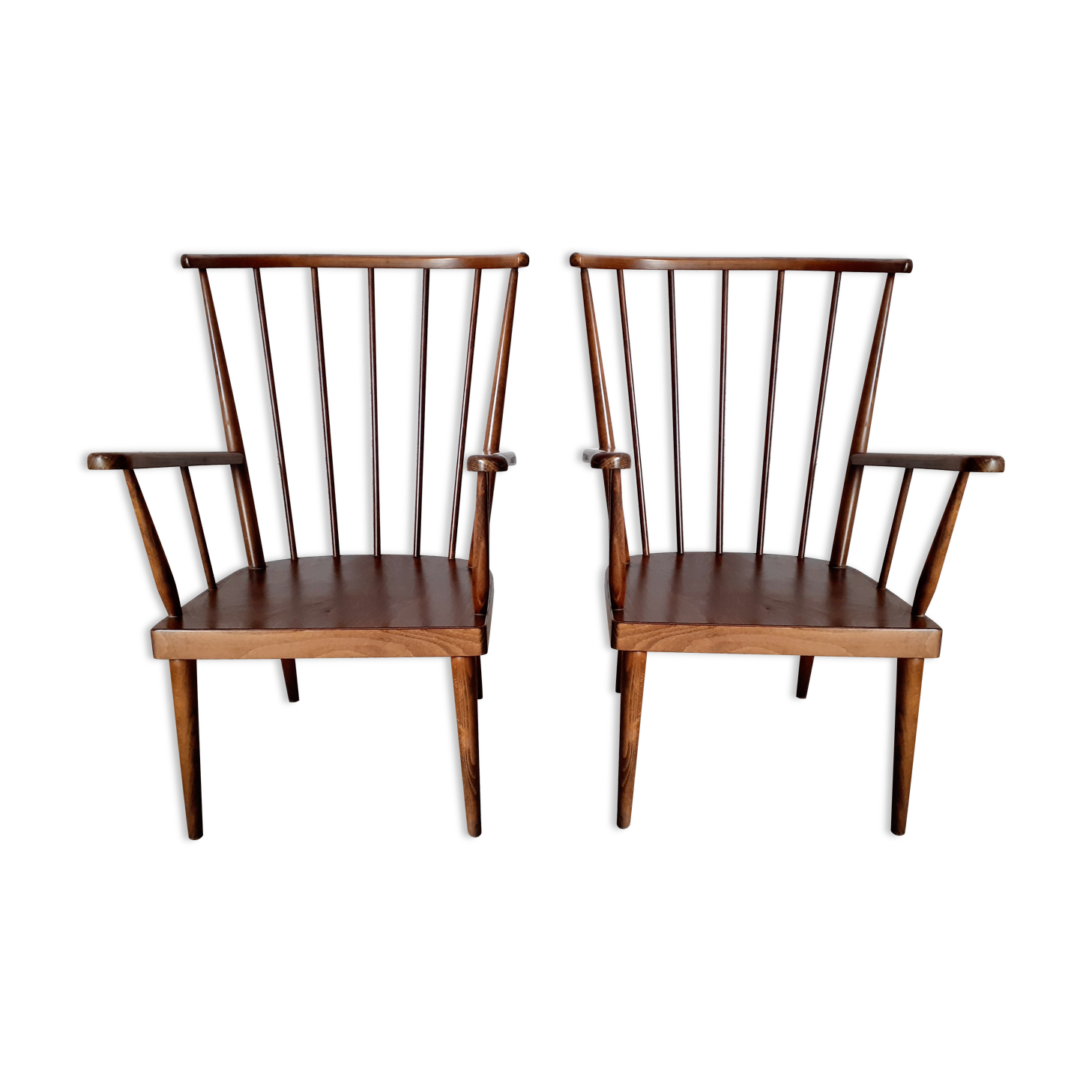 Pair of vintage wooden armchairs Baumann model Fan 60s