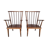 Paire de fauteuils en bois vintage Baumann modèle Éventail années 60