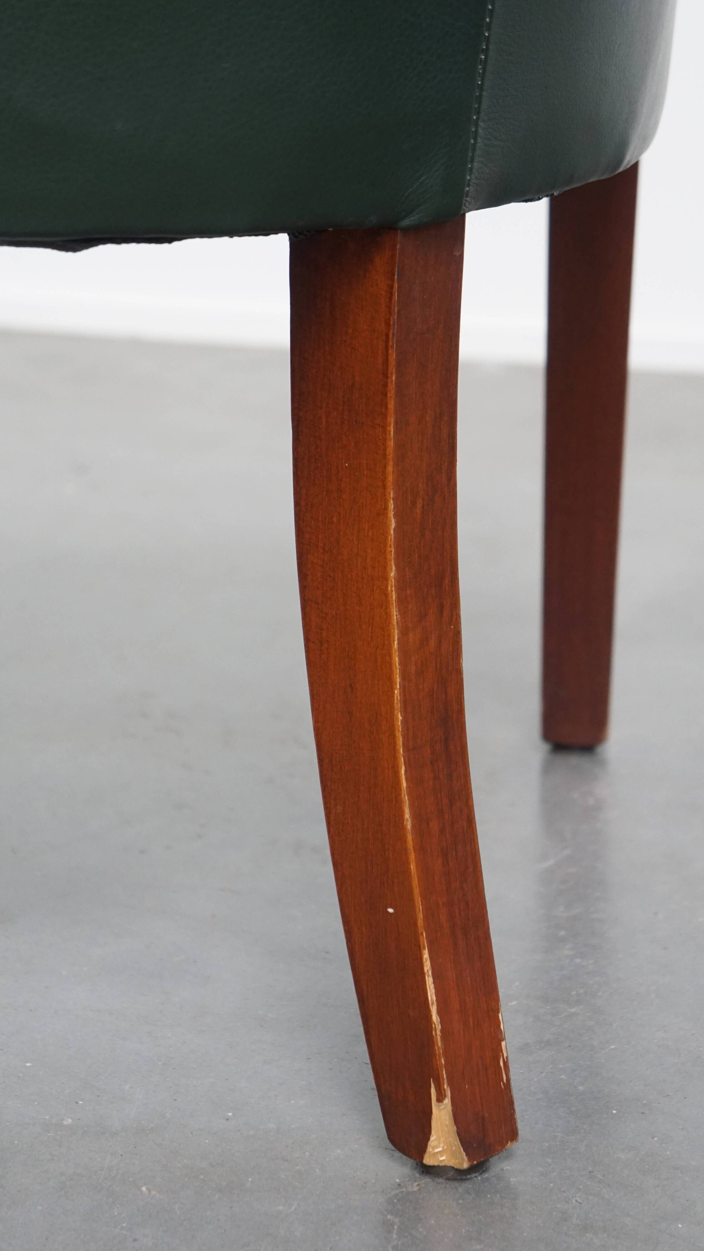 Green Cowhide Leather and Wooden Side / Dining / Desk Chair