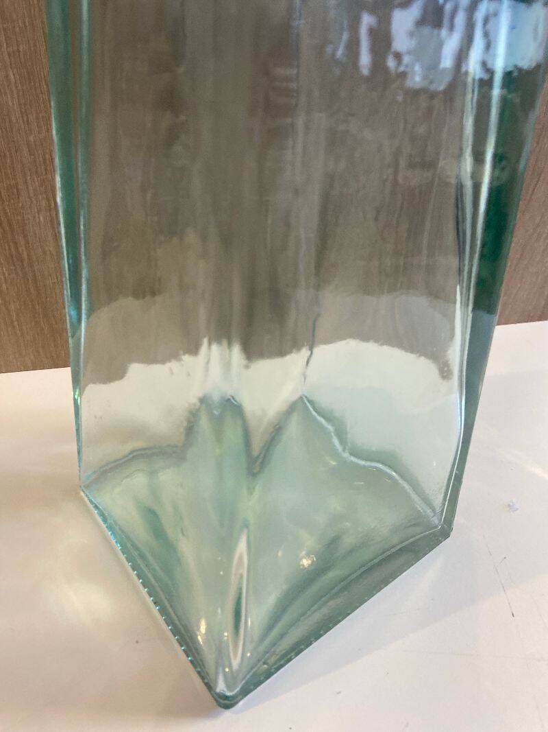 Large Recycled Thick Glass Obelisk Column Vase Art Deco Floral Design