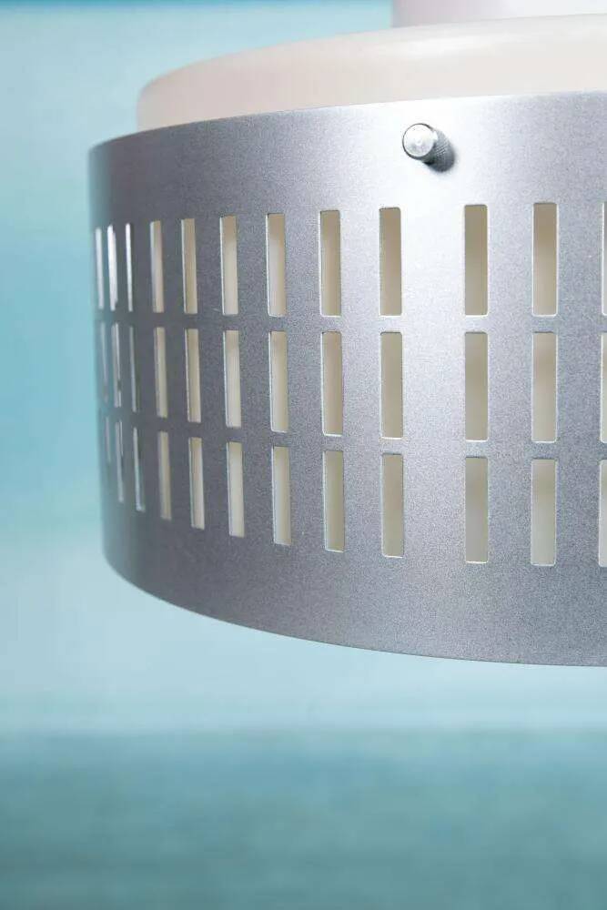 Minimalist 1970s aluminium suspension, mid-century light fixture.