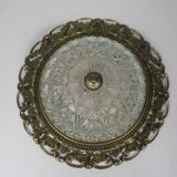 Hollywood Regency ceiling light, cut glass and openwork gold edge.