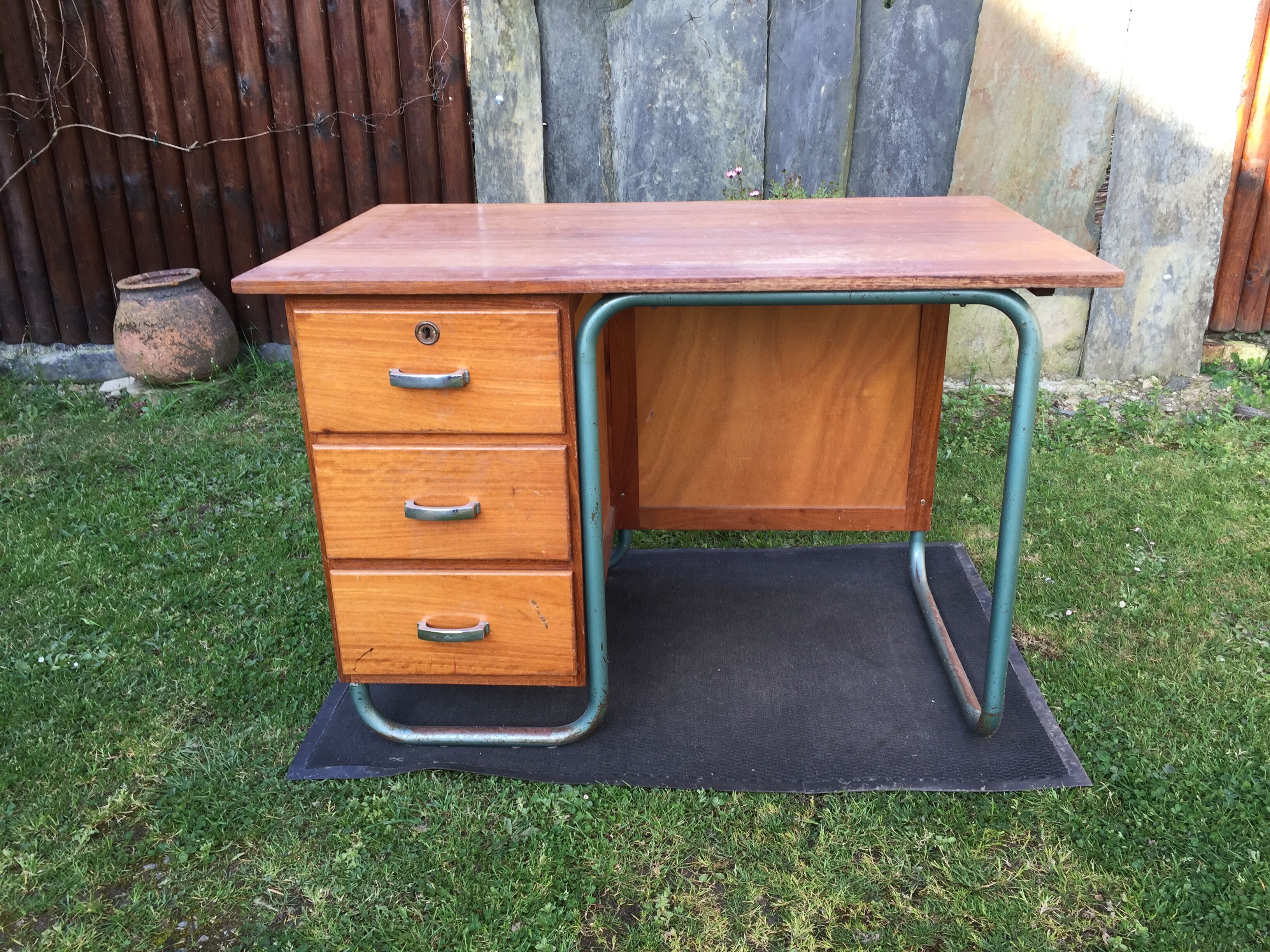 Vintage modernist schoolmaster desk
