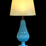 1.05 m pineapple lamp in turquoise ceramic on a gilded wooden base from the 1950s