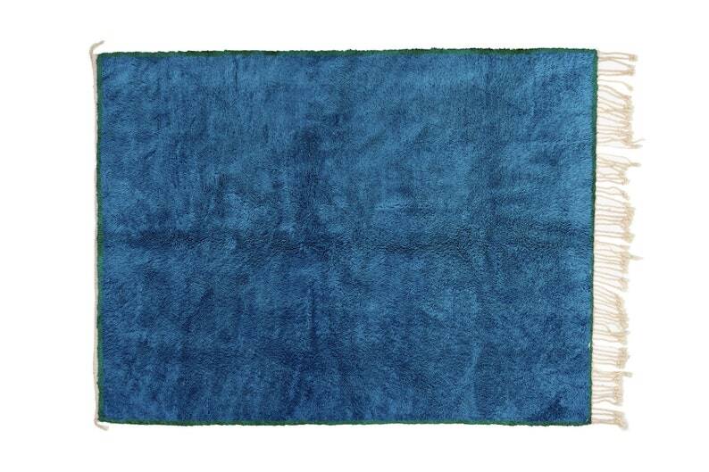 Moroccan blue rug with orange, black, gray, brown square 250cmx150cm