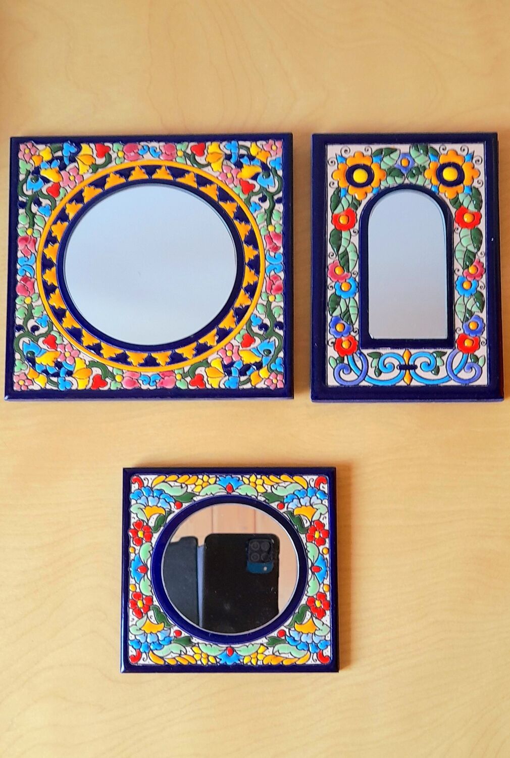 Set of 3 Artecer mirrors in cloisonned enamels