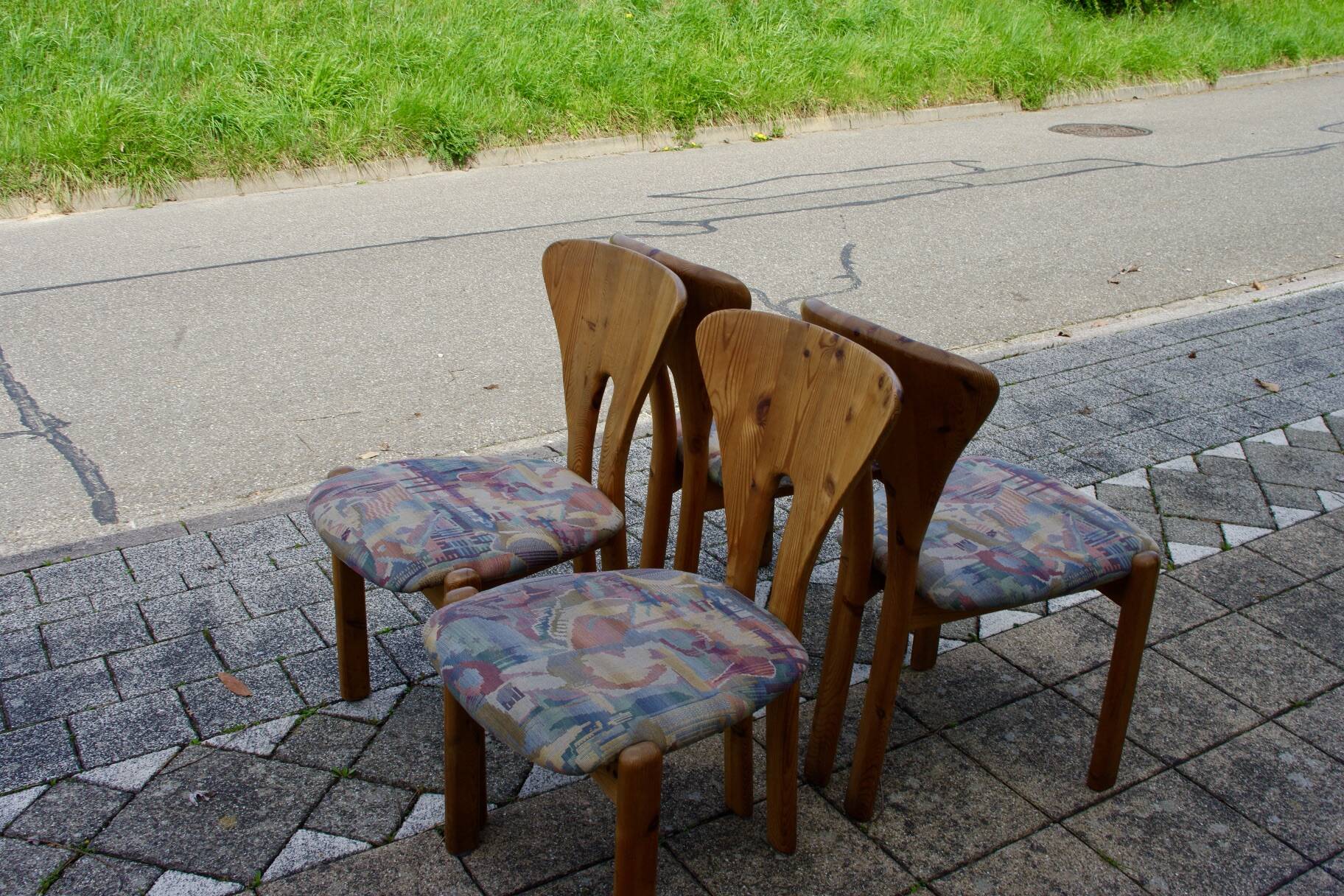 Set of 4 vintage swedish solid pine chairs 1960