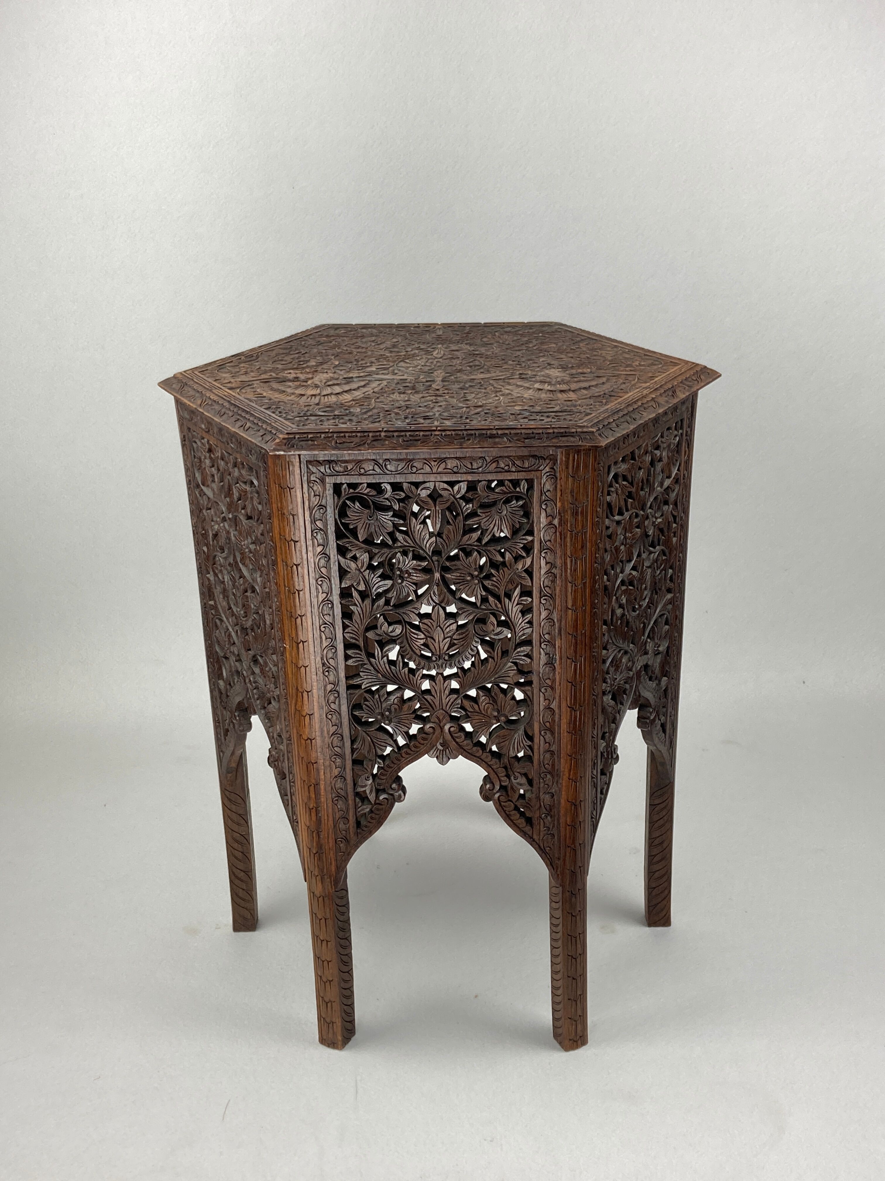 Antique 19th century burmese hand carved side or end table