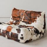 Togo 2-seater sofa in cow leather attributed to Michel Ducaroy for Ligne Roset