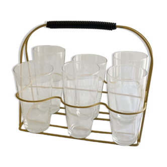 Glass holder in scoubidou and its 6 glasses 1960