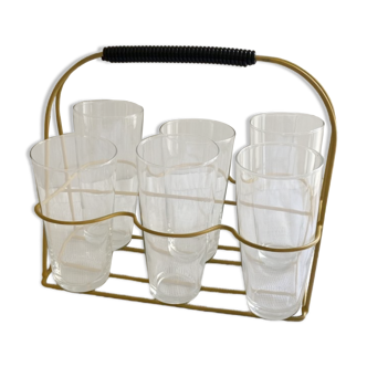 Scoubidou glass holder and its 6 glasses 1960
