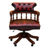 Chesterfield Revolving Captain's Chair with Red Leather Upholstery