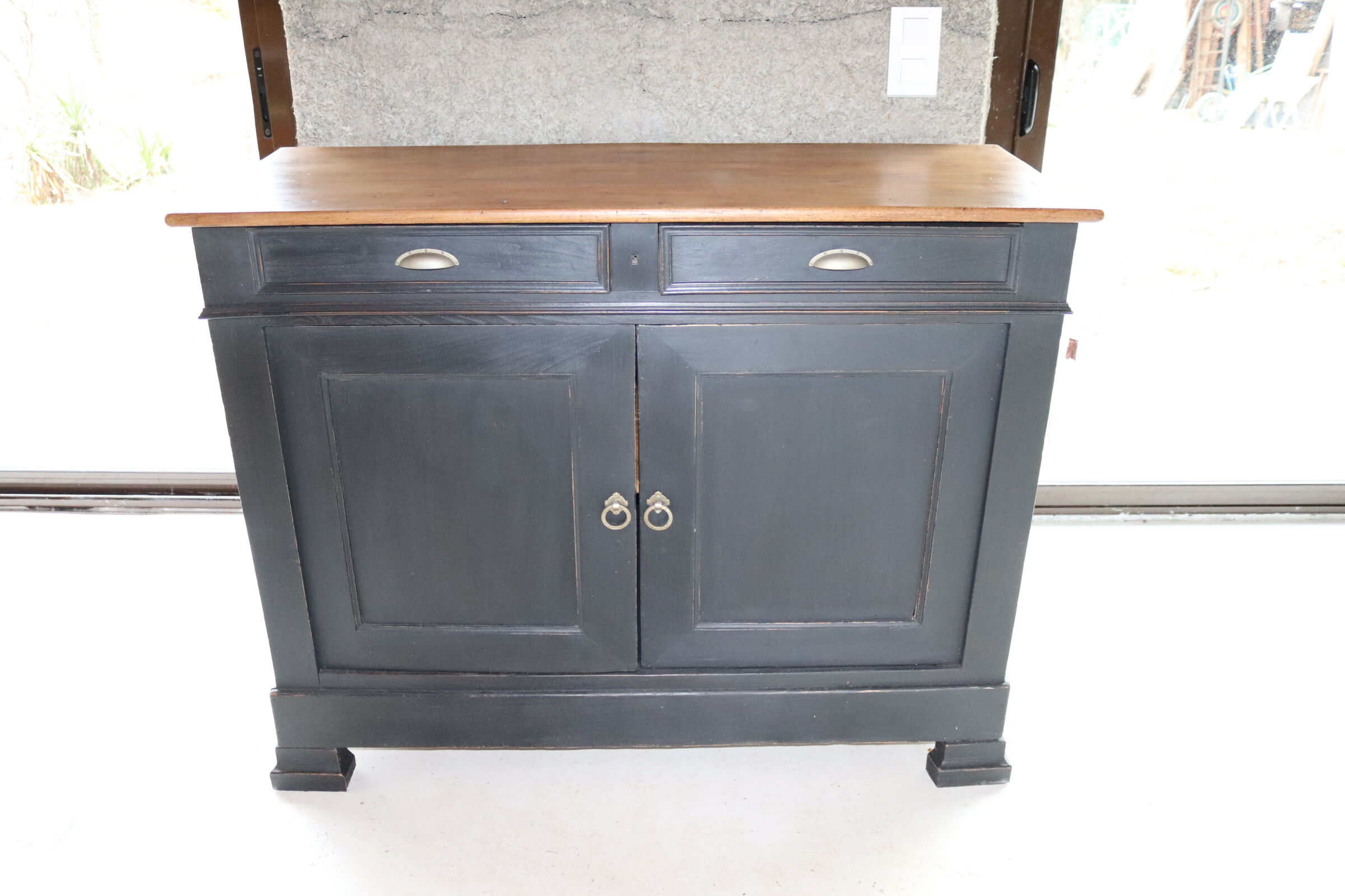 Buffet 2 doors black and wood restyled