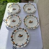 5 hollow plates in Badonviller earthenware model DOC diam 23.5 cm