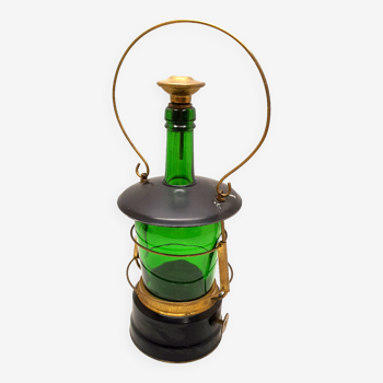 Old Musical Bottle Lantern Shape Green Glass Cap Vintage Pour Cap