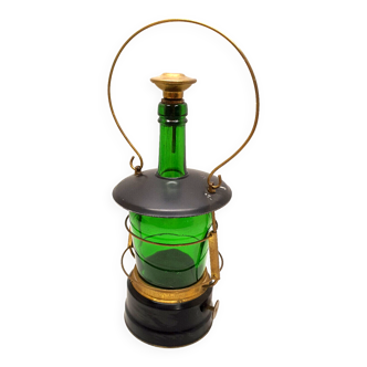 Old Musical Bottle Lantern Shape Green Glass Cap Vintage Pour Cap