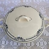 Soupière Salins, terre de fer, blue flower decoration