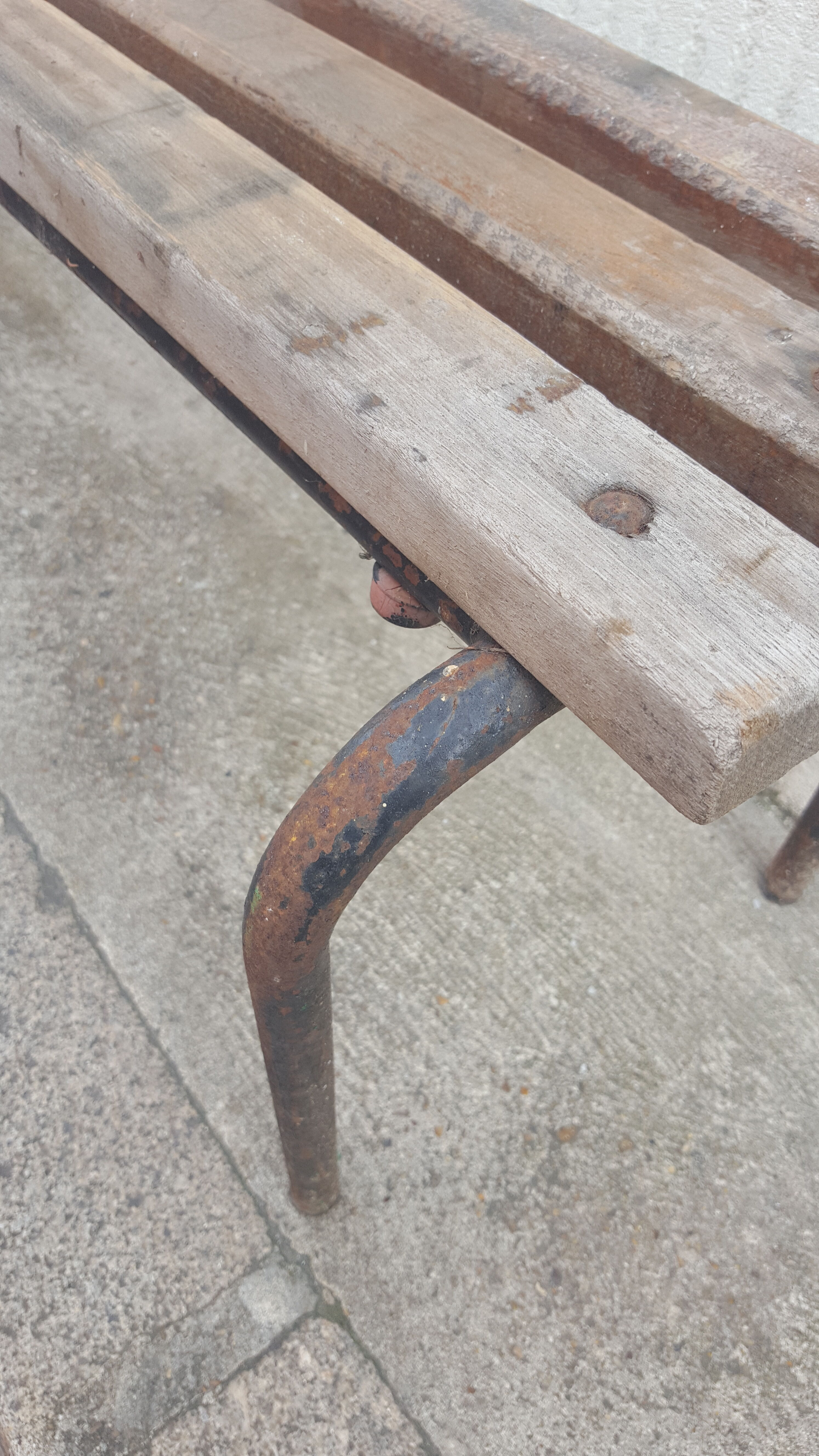School bench wood and vintage metal