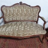Salon ensemble banquette et fauteuils Rocaille en noyer