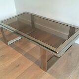 Chrome and brass designer coffee table. Attributed to Willy Rizzo