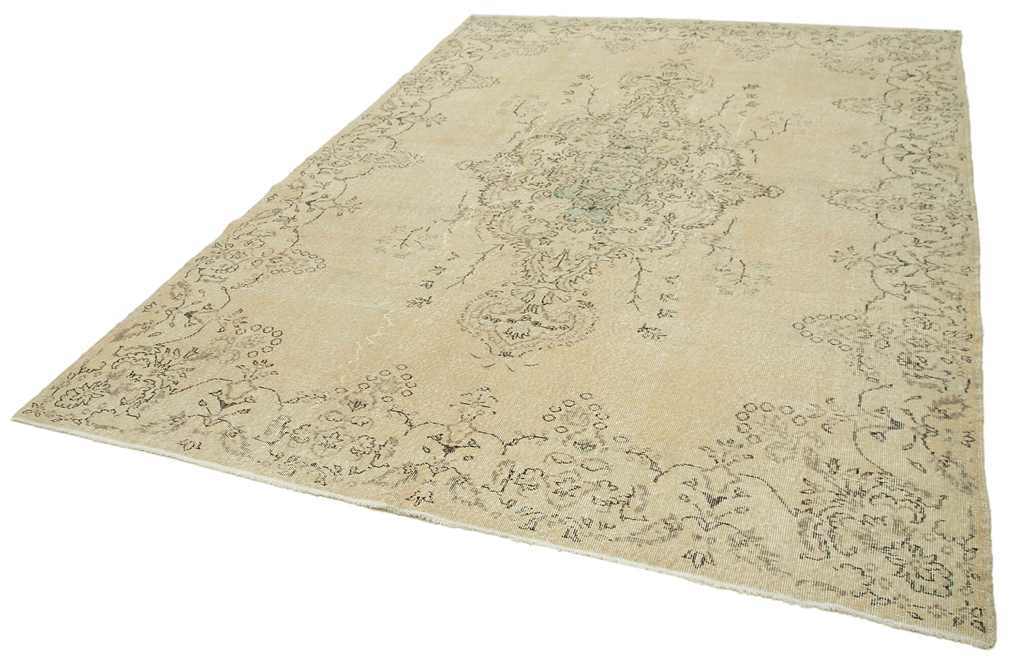 Handwoven unique anatolian beige carpet 212 cm x 300 cm