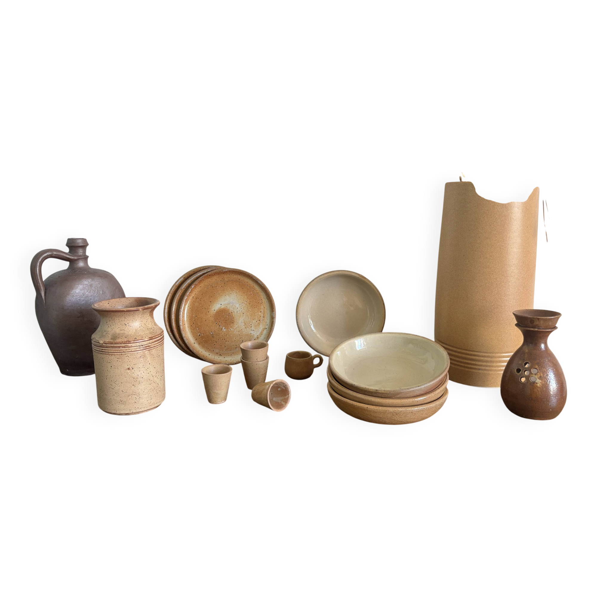Vintage french stoneware ceramics set – mineral earth