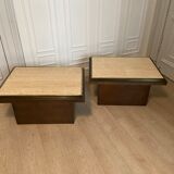 Pair of belgo chrom coffee and travertine side tables